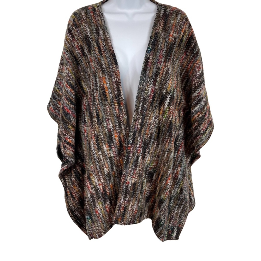 Bryn Walker Wool Blend Textured Open Front Poncho Cardigan S Brown Multi